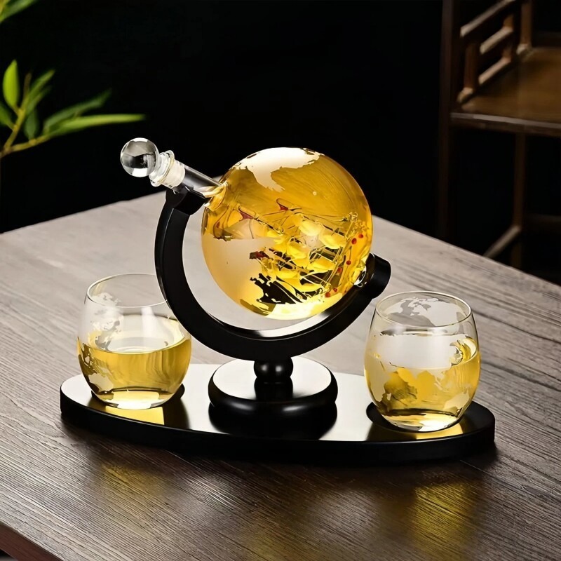 Home Bar Set - Set Dekanter Anggur Globe Dekoratif, Karaf
