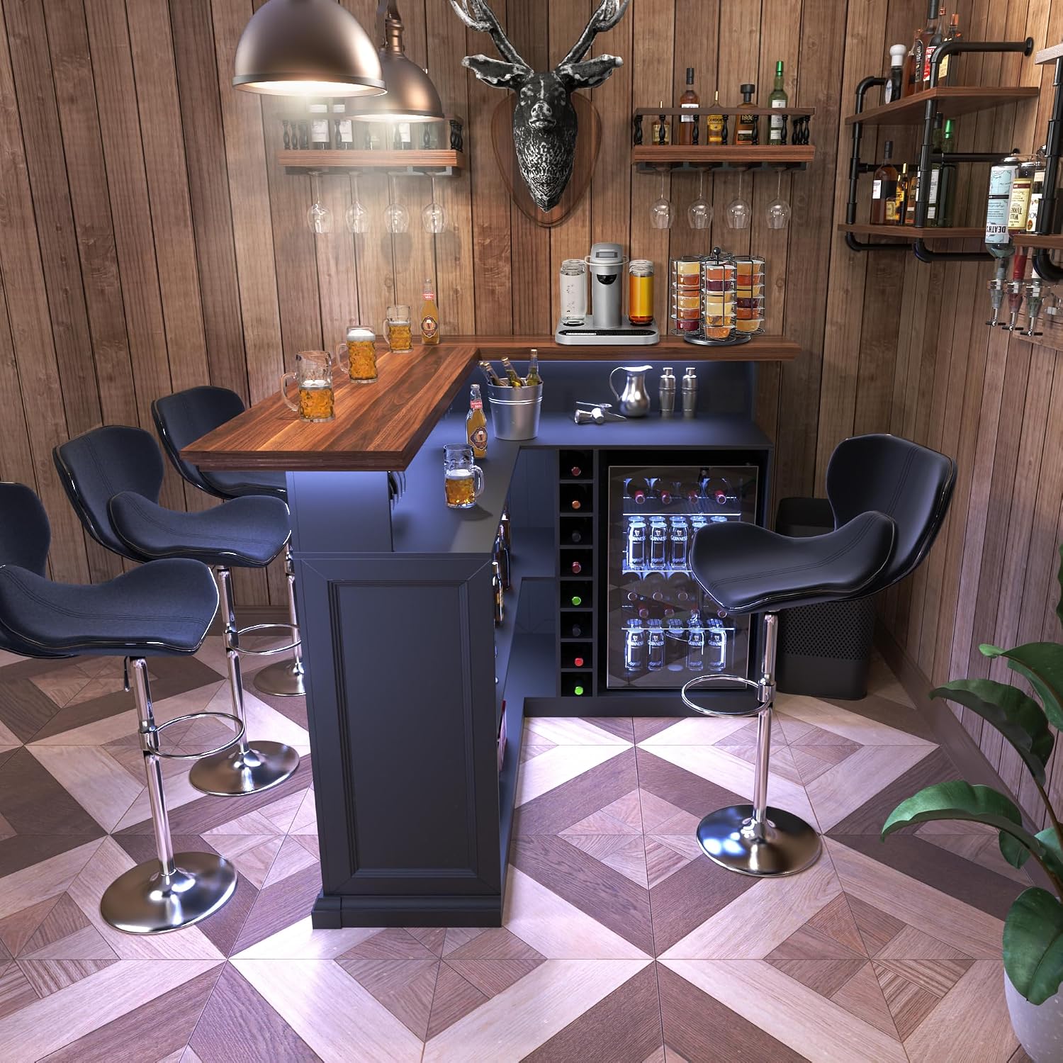 Kabinet Bar Rumah Bentuk-L den - Home Bar Lounge ulasan dan harga
